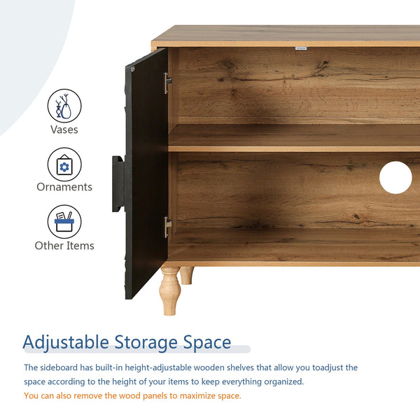 Black Carved Symmetrical Design Door And Wood Coloured Frame For TV Stand Table,Living Room ,Entryway