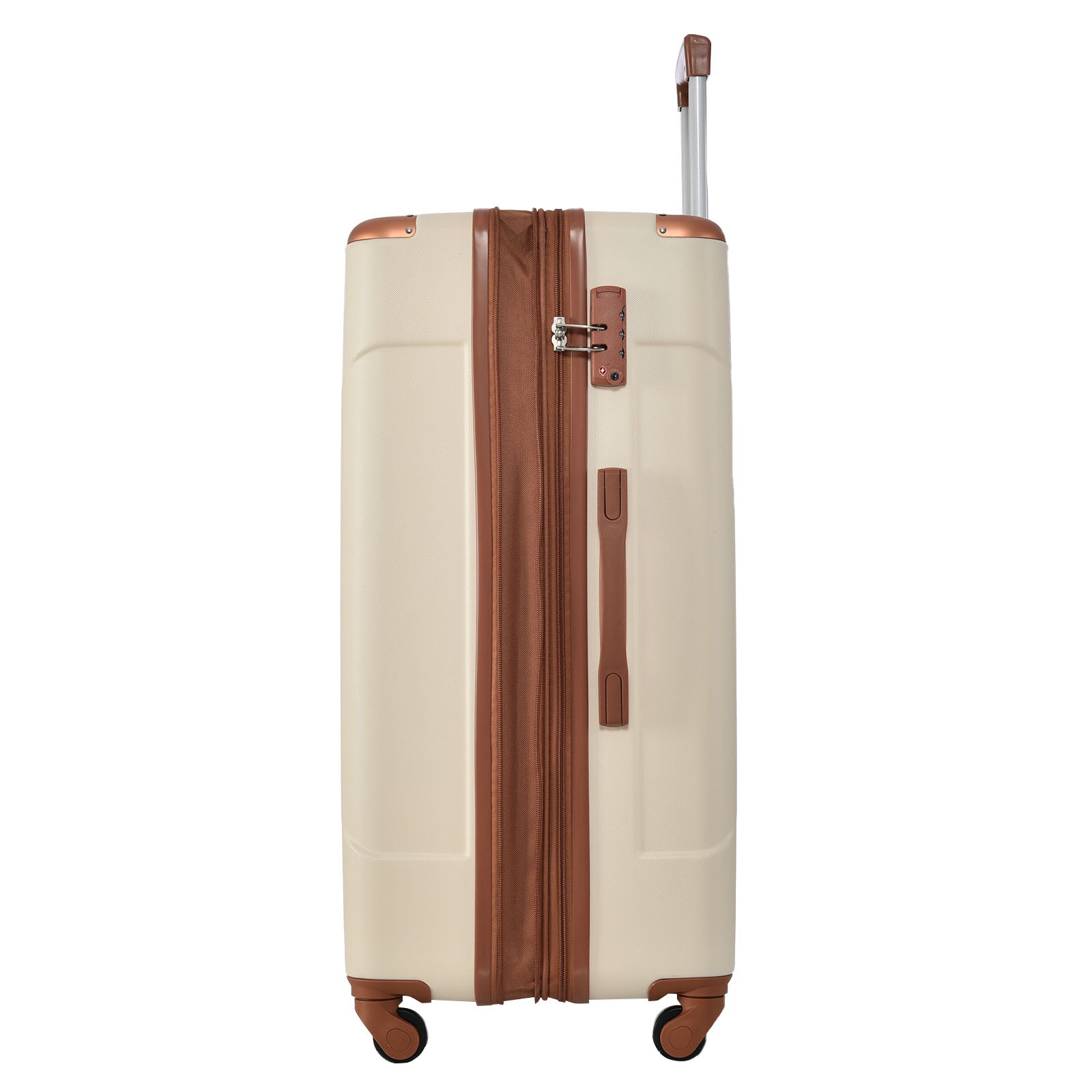 Hardshell Luggage Sets 3 Pcs Spinner Suitcase with TSA Lock Lightweight 20''24''28'' Brown white + ABS