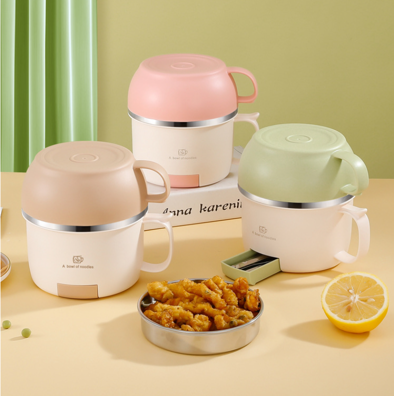Anti-scalding 304 stainless steel lunch box instant noodle bowl with lid and handle lunch box