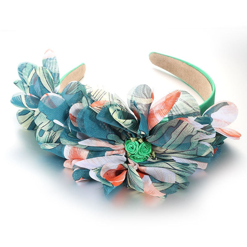 Fashionable leaf pattern fabric oversized flower headband