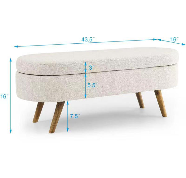 Ottoman Oval Storage Bench Rubber Wood Legs Beige(43.5