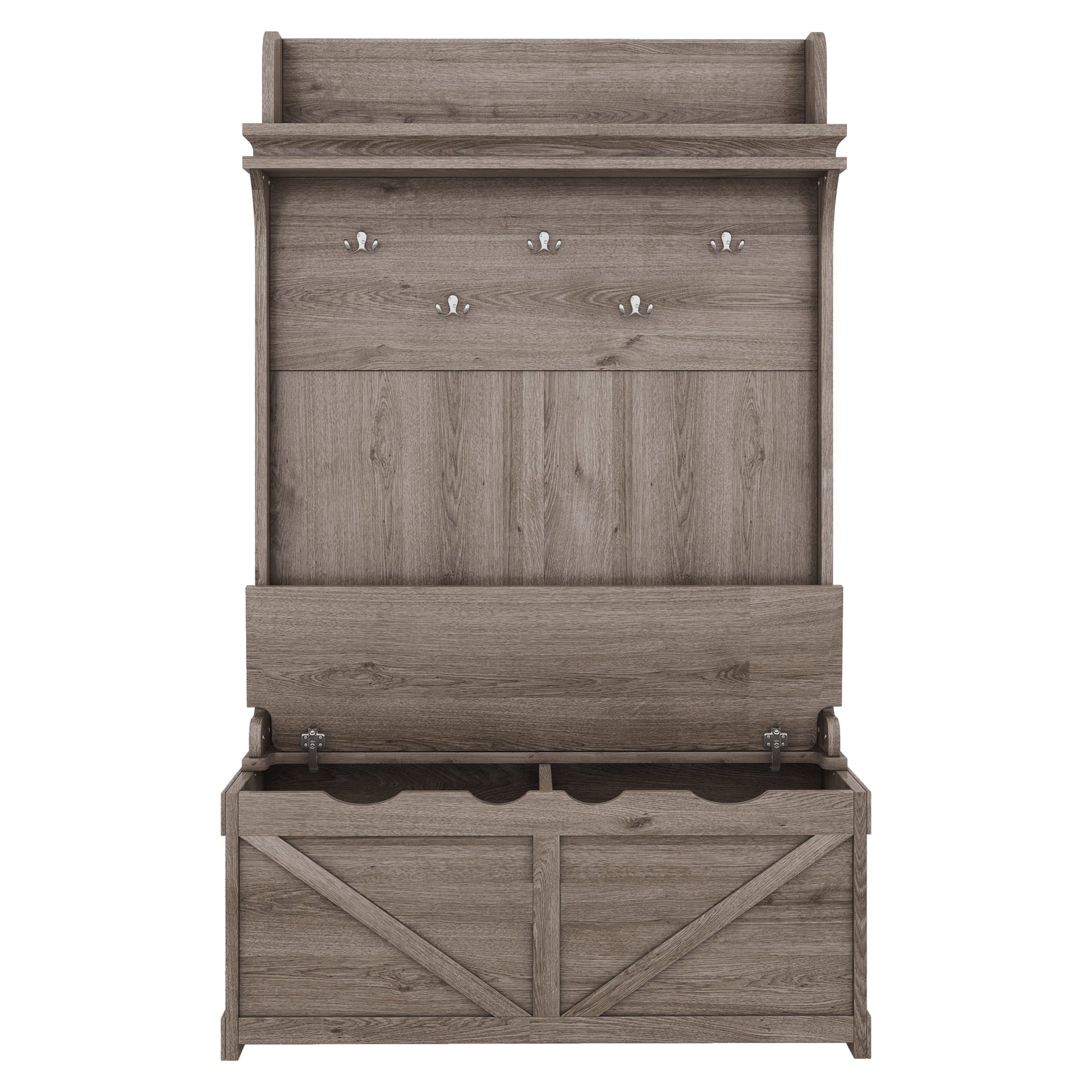 Hall tree with storage desk, entrance desk with drawers and 5 hooks, display rack,Oak