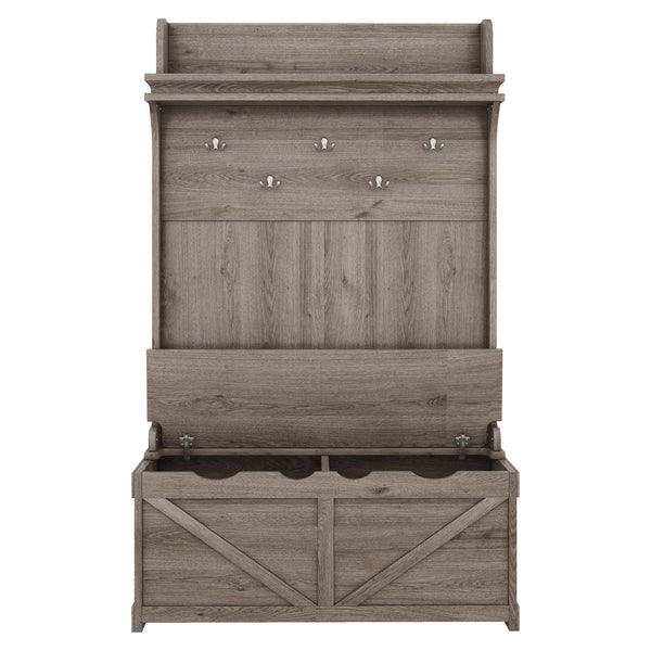 Hall tree with storage desk, entrance desk with drawers and 5 hooks, display rack,Oak