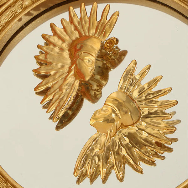 Geometric jewelry with wrinkled texture Indian style design titanium steel gold-plated earrings