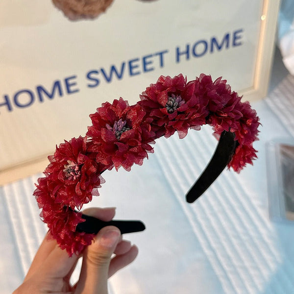 Fashionable fabric flower stamen flower hair hoop for women