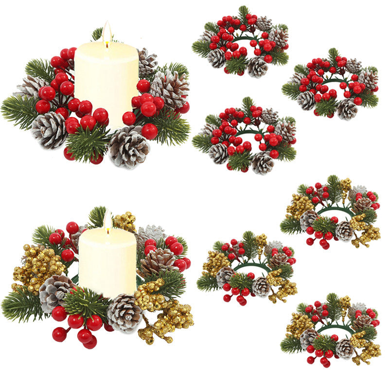 Christmas wreath desktop home decoration simulation pine cone ornament Christmas flower candle holder