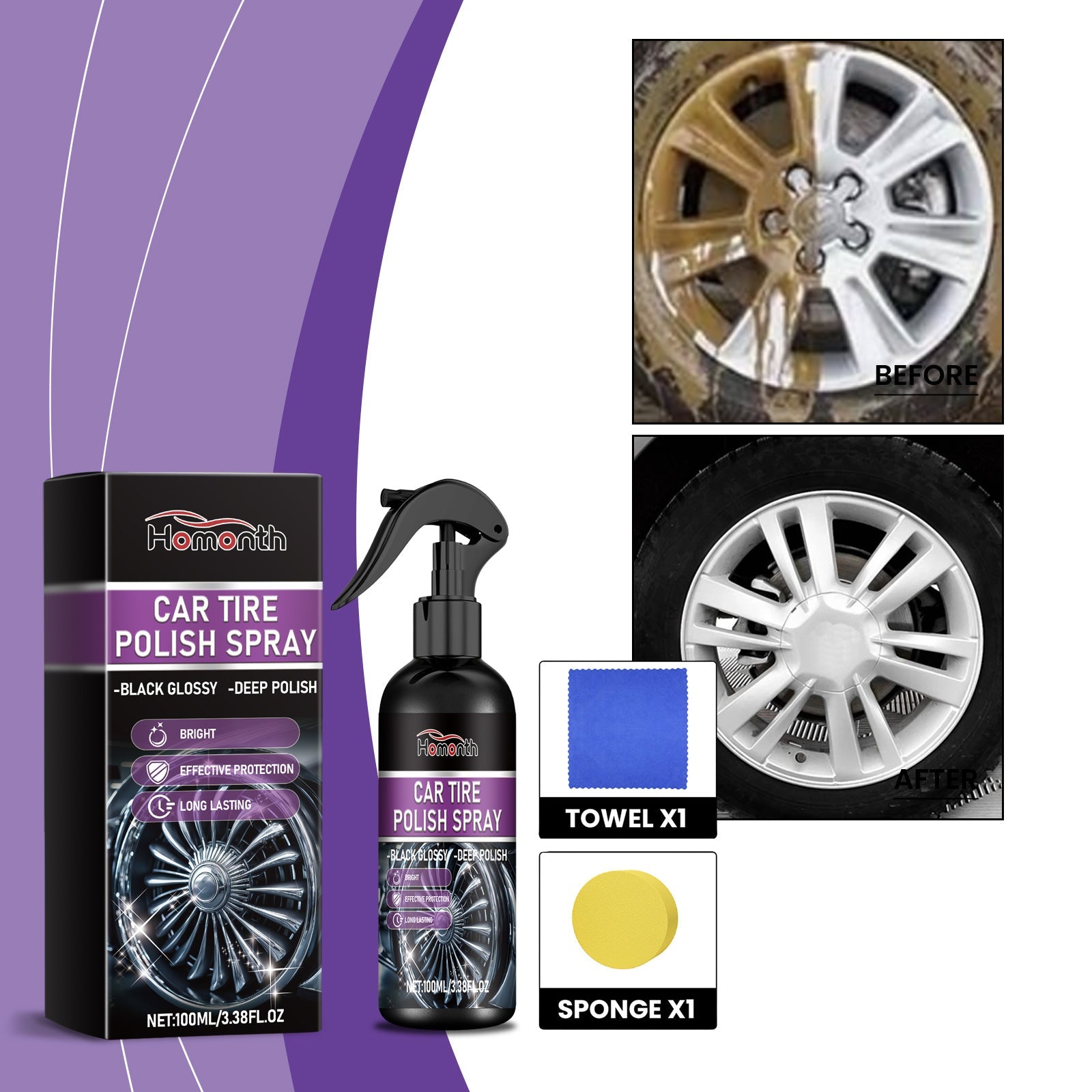Automobile Tire Polish, Tire Stain Cleaning Refurbished Waterproof Anti-Fouling Protection Tire Aging