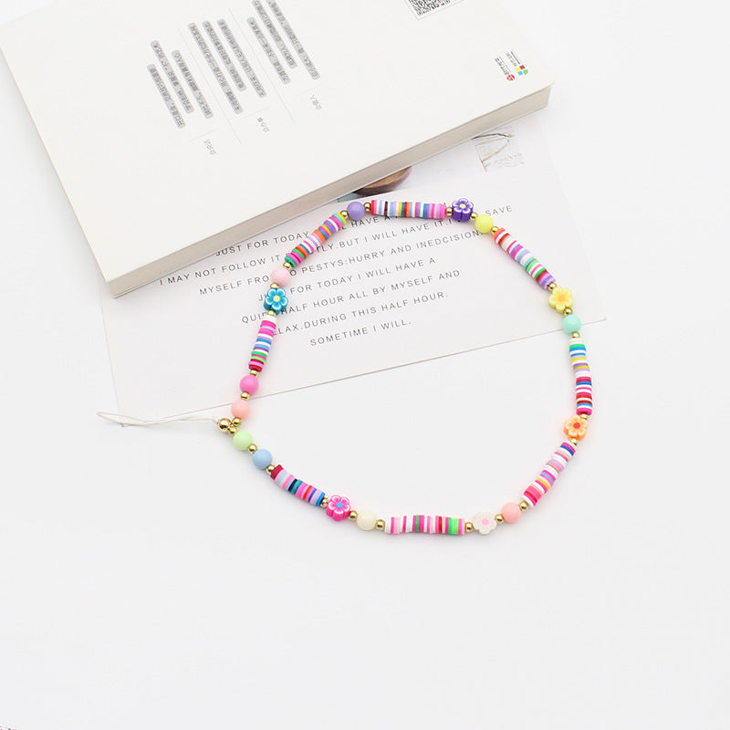 New Mixed Color Soft Pottery Pearl Mixed String Bohemian Simple Style Anti-Drop Function Mobile Phone Chain