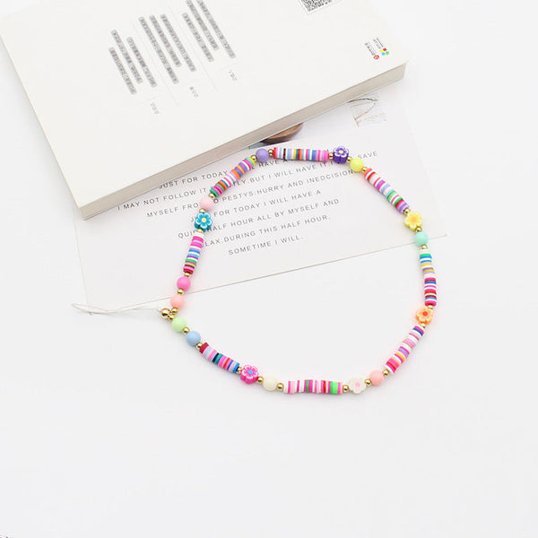 New Mixed Color Soft Pottery Pearl Mixed String Bohemian Simple Style Anti-Drop Function Mobile Phone Chain