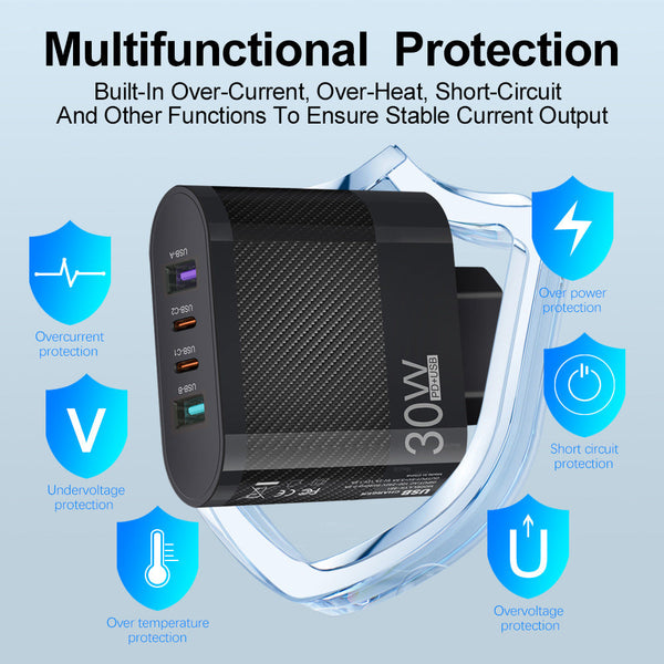 2USB Type-C 30W Mobile Phone Charger Multi Interface Travel Charging Head