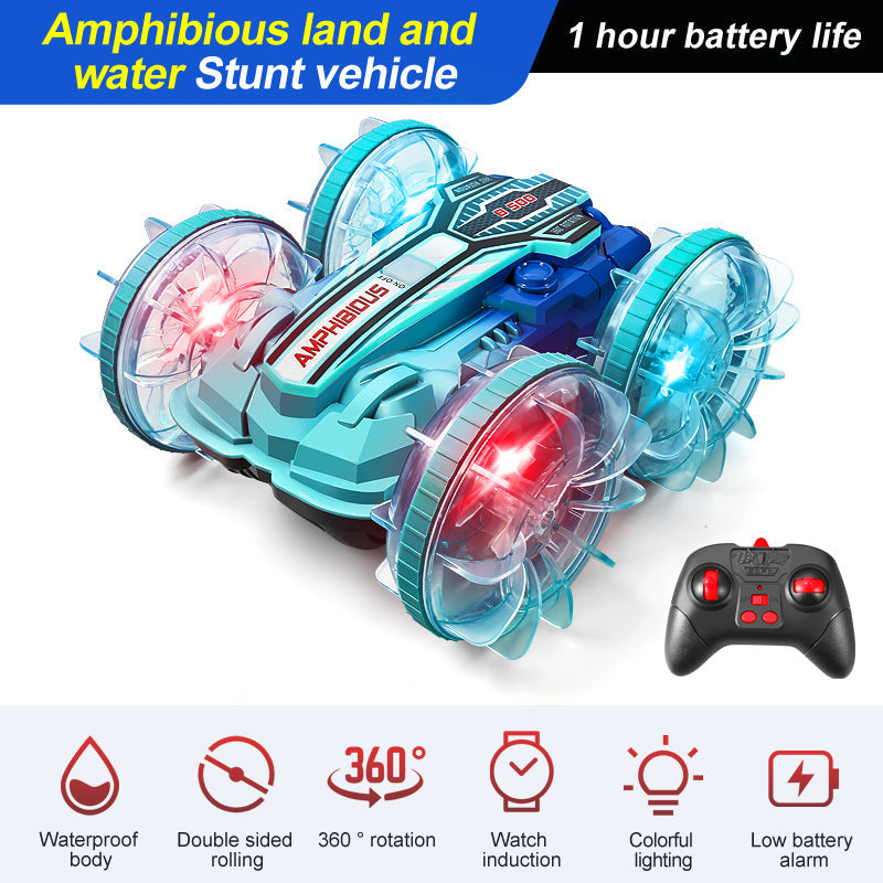 Colorful light wheel double-sided stunt amphibious remote control car watch dual control four-wheel drive power