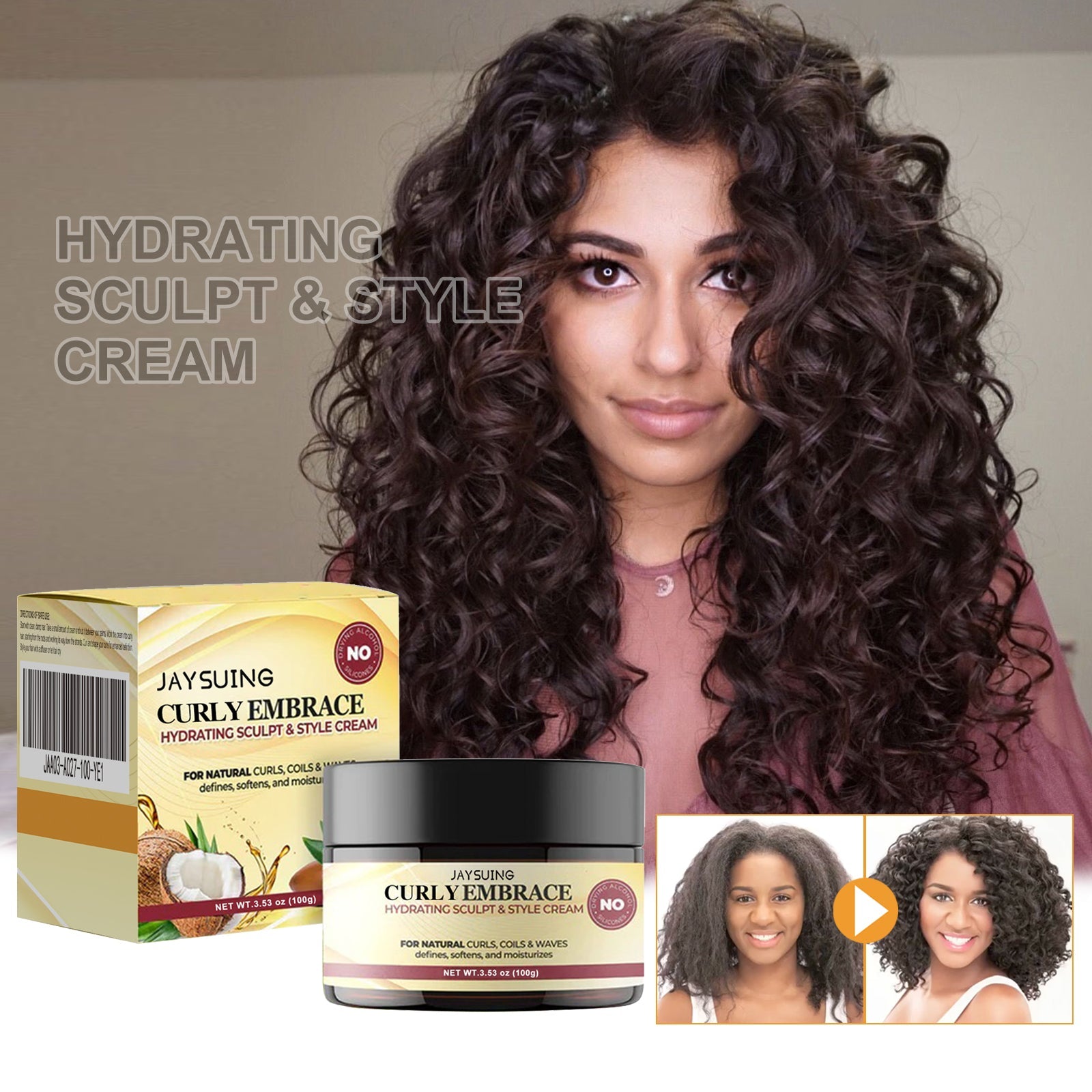 Moisturizing Styling Cream, Fluffy Curly Hair Styling, Hydrating And Glossy Frizzy Hair Repair Cream