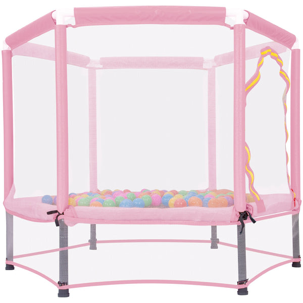 55'' Toddlers Trampoline with Safety Enclosure Net and Balls, Indoor Outdoor Mini Trampoline for Kids