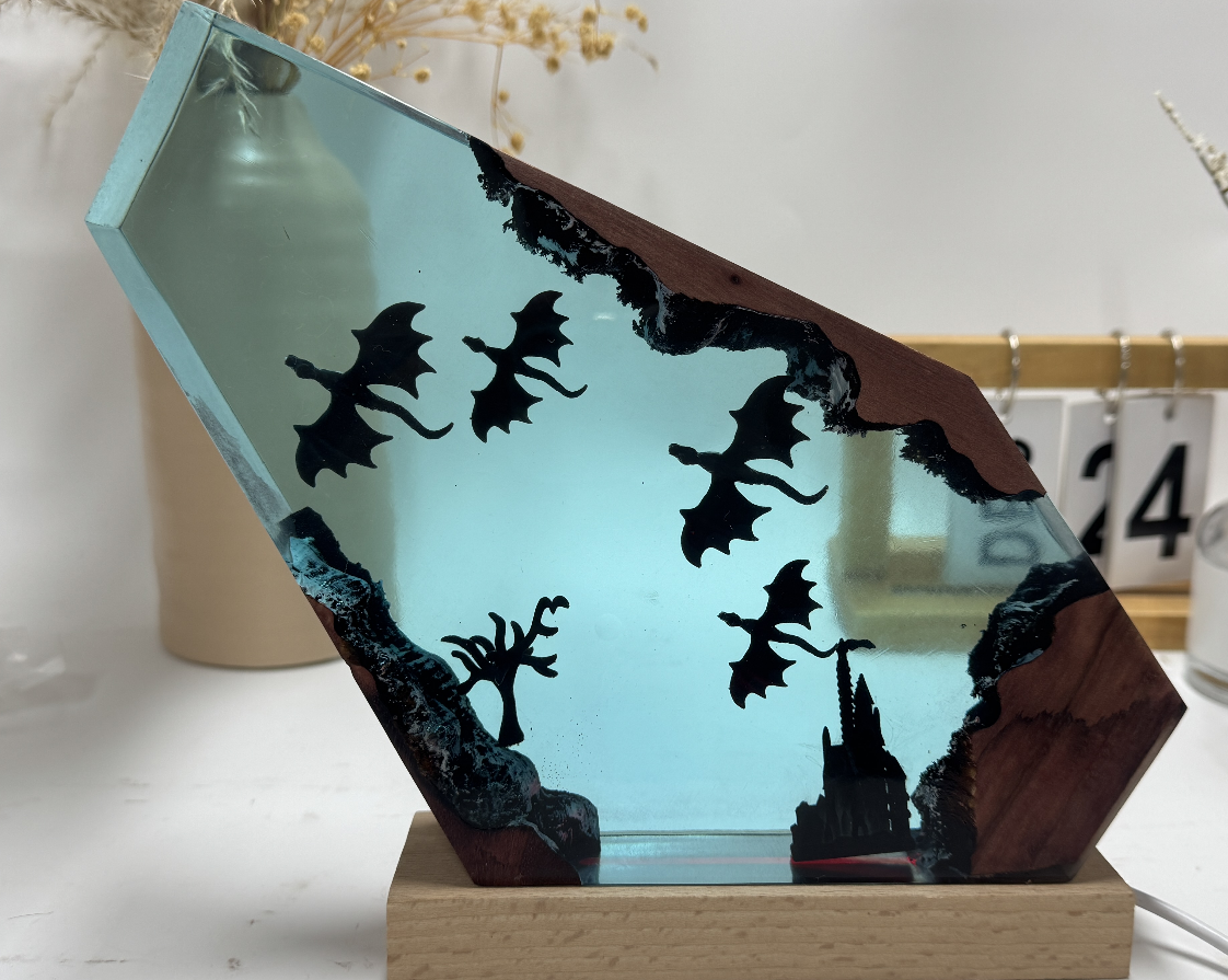 Fire Dragon and Ice Dragon Resin Lamp 3D Dragon Desk Lamp Game of Power Dragon Lamp Lighting Home Decoration