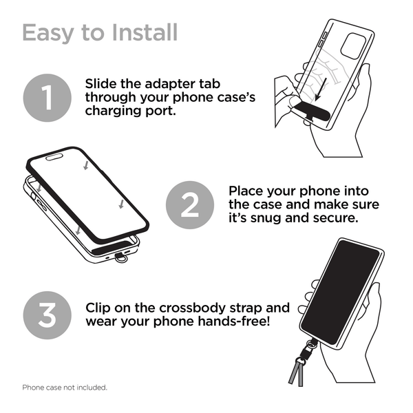 HyperGear TECHcessories Silver Chain with Black Vegan Leather Universal Crossbody Phone Strap