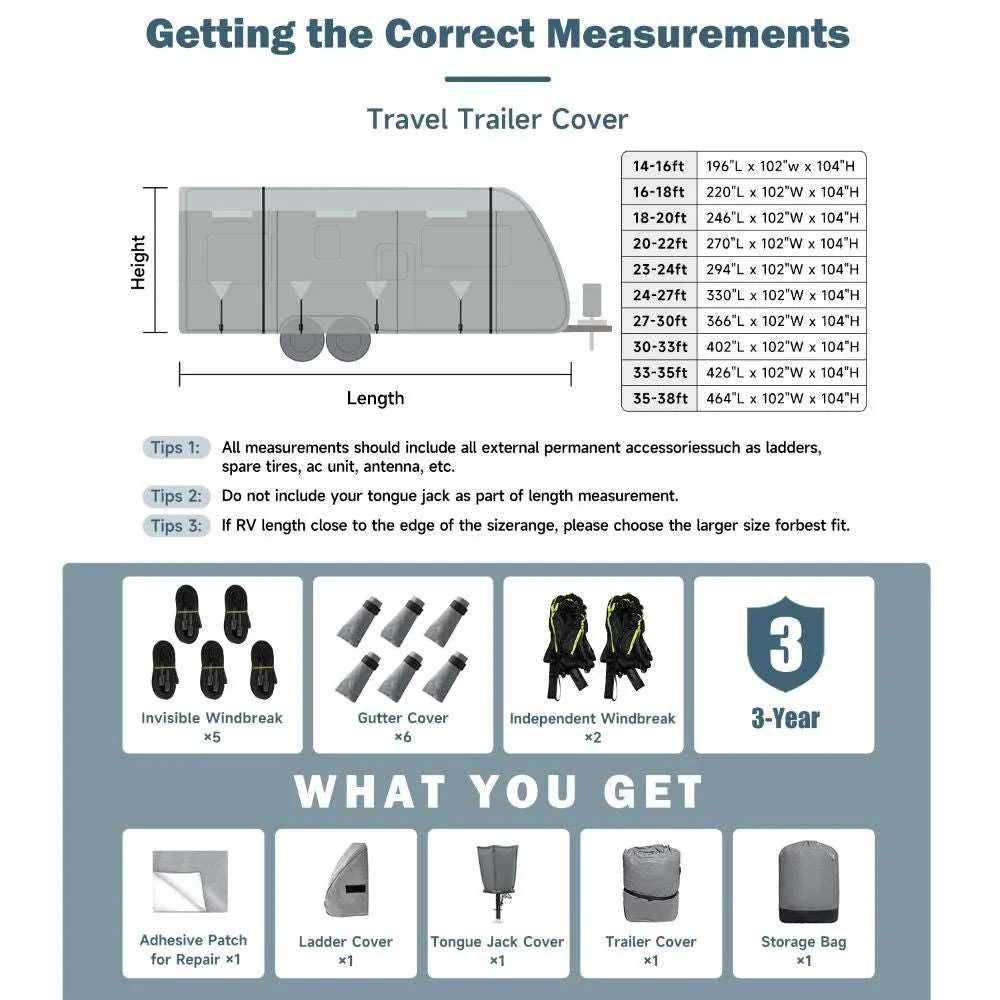 Umbrauto RV Cover,7 Layers Travel Trailer Cover, Waterproof Camper Cover,Grey