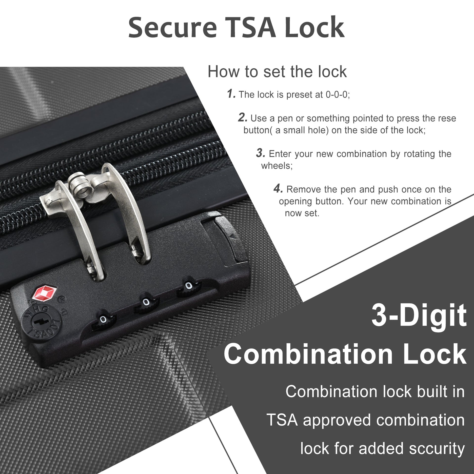 Hardshell Luggage Spinner Suitcase with TSA Lock Lightweight 20'' (Single Luggage) Black + ABS + 20 Inch Carry On