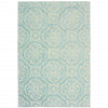10' x 13' Blue and Ivory Floral Stain Resistant Indoor Outdoor Area Rug
