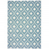 7' x 10' Blue and Ivory Geometric Stain Resistant Indoor Outdoor Area Rug