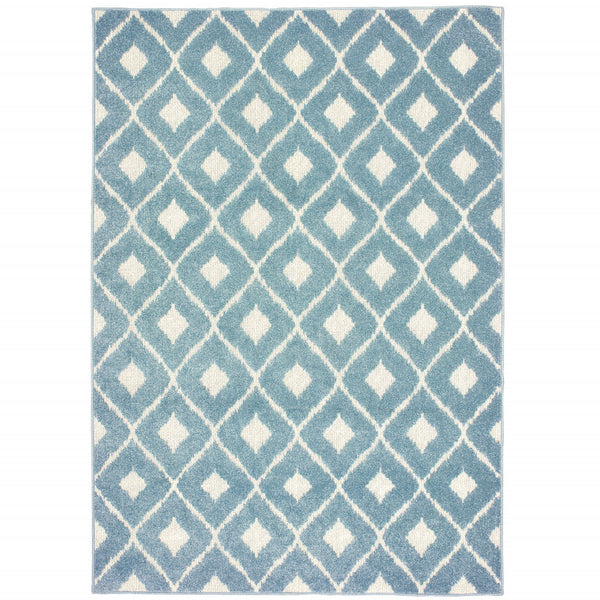 10' x 13' Blue and Ivory Geometric Stain Resistant Indoor Outdoor Area Rug
