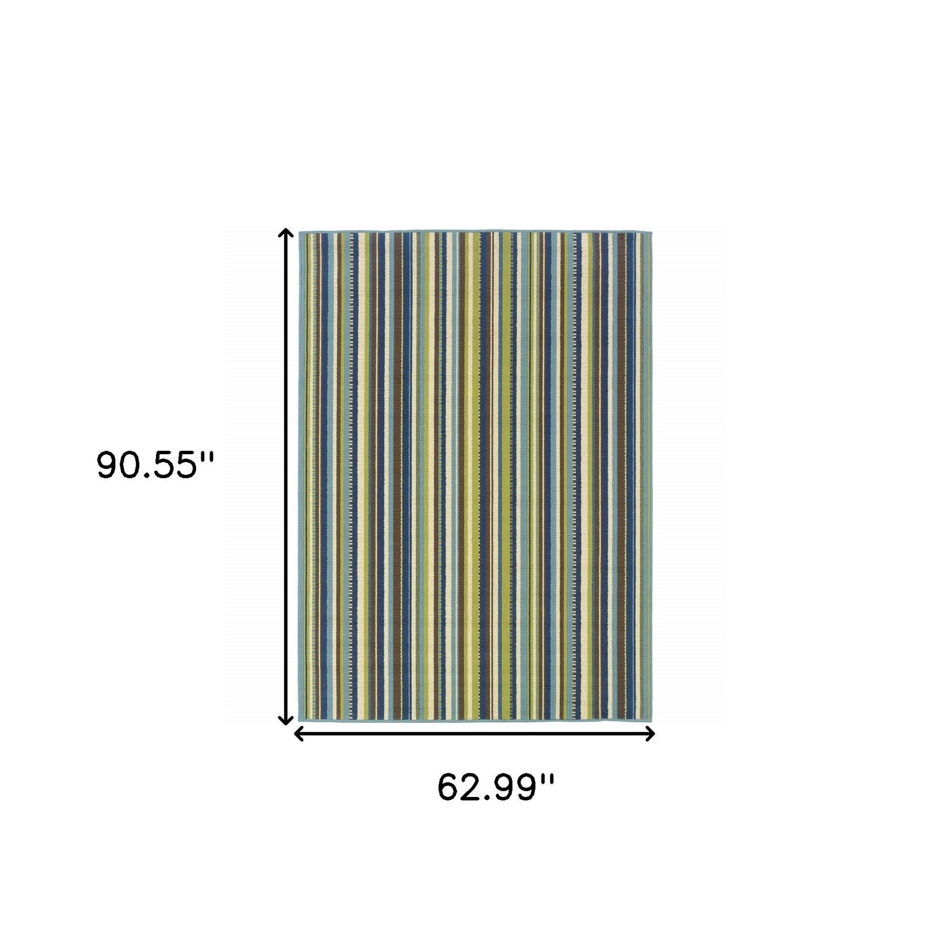 5' x 8' Blue and Green Striped Stain Resistant Indoor Outdoor Area Rug