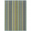 5' x 8' Blue and Green Striped Stain Resistant Indoor Outdoor Area Rug