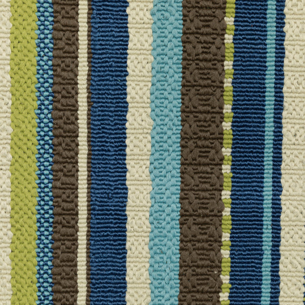 9' X 13' Blue and Green Striped Stain Resistant Indoor Outdoor Area Rug