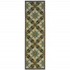 2' X 8' Brown and Ivory Floral Stain Resistant Indoor Outdoor Area Rug