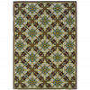 9' X 13' Brown and Ivory Floral Stain Resistant Indoor Outdoor Area Rug