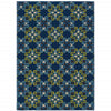 4' x 6' Blue and Green Floral Stain Resistant Indoor Outdoor Area Rug