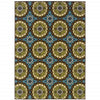 5' x 8' Blue and Green Floral Stain Resistant Indoor Outdoor Area Rug