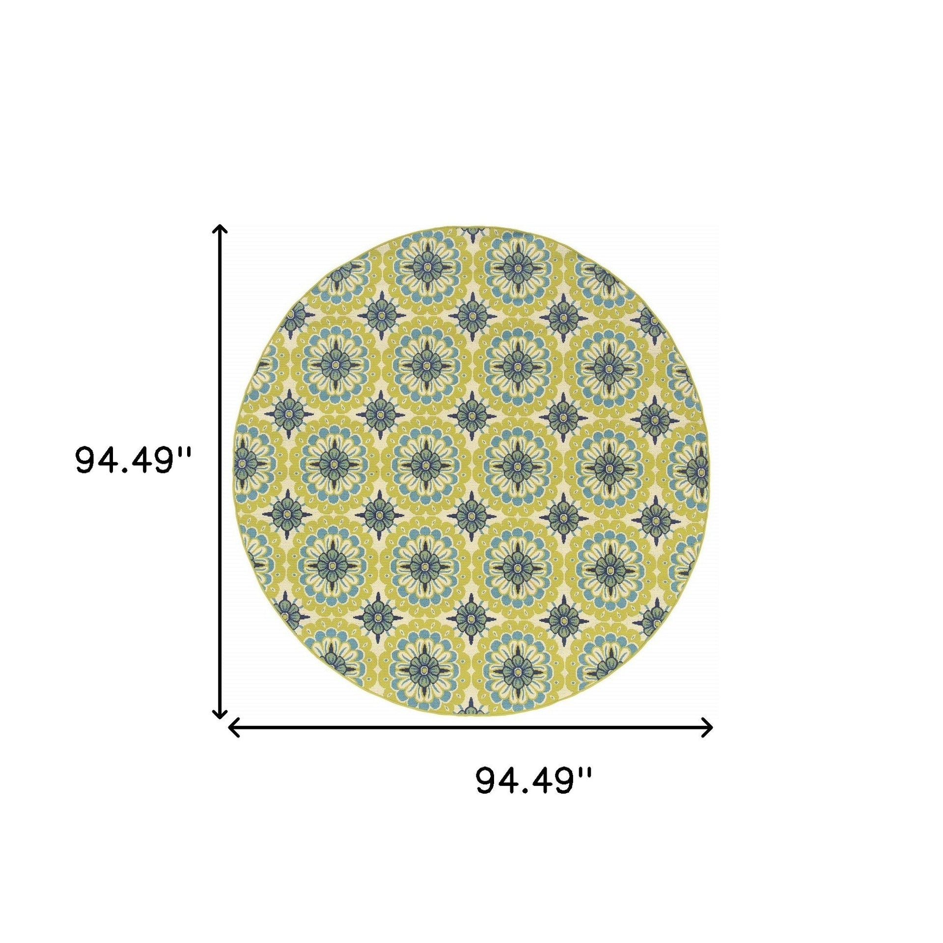 8' x 8' Green and Ivory Round Floral Stain Resistant Indoor Outdoor Area Rug