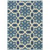 5' x 8' Ivory and Blue Geometric Stain Resistant Indoor Outdoor Area Rug