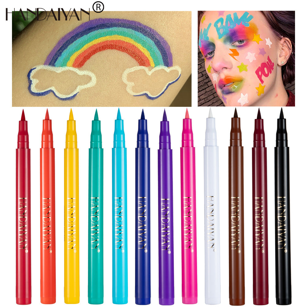 HANDAIYAN 12 Color Matte Color Eyeliner Quick-Drying And Not Easy To Smudge Liquid Eyeliner Pen 12 Pack Eyeliner
