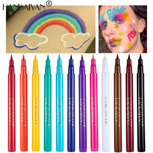 HANDAIYAN 12 Color Matte Color Eyeliner Quick-Drying And Not Easy To Smudge Liquid Eyeliner Pen 12 Pack Eyeliner