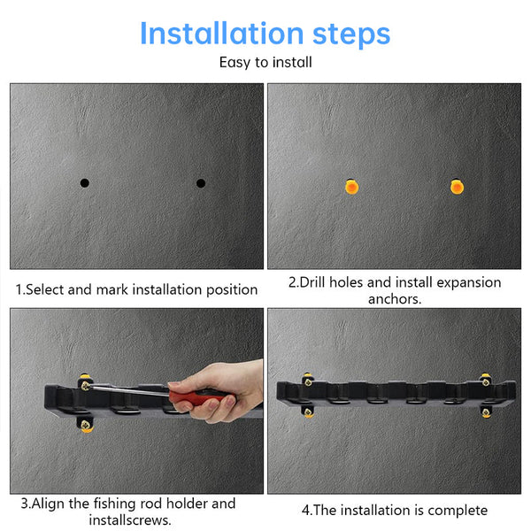 1pc 6-hole fishing rod wall mount, vertical/horizontal display frame