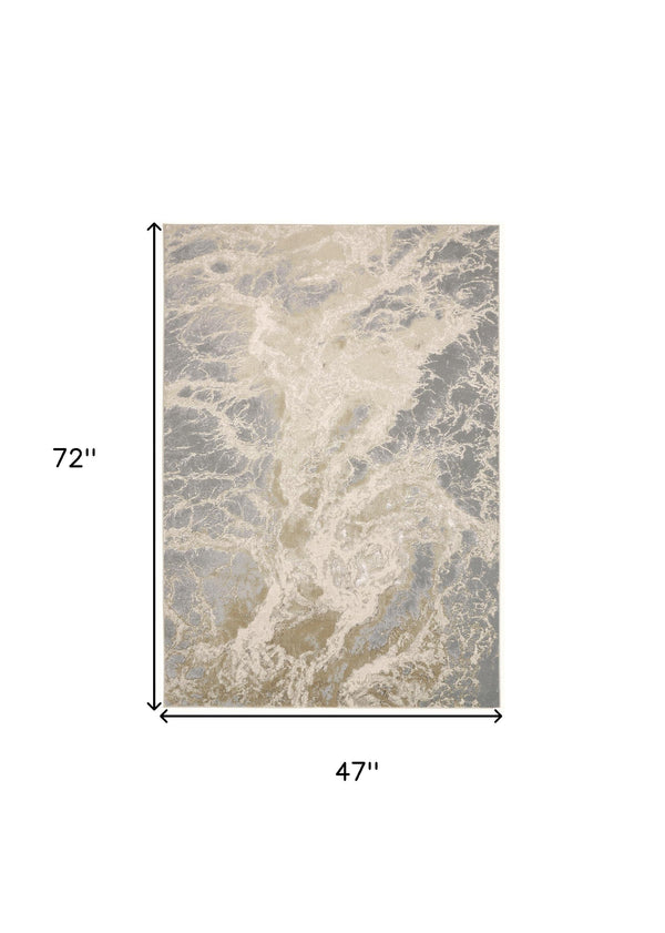 12' X 15' Ivory Silver And Gold Abstract Stain Resistant Area Rug