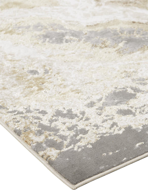 12' X 15' Ivory Silver And Gold Abstract Stain Resistant Area Rug