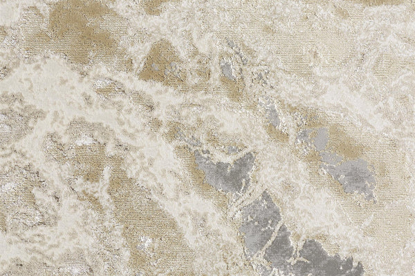 12' X 15' Ivory Silver And Gold Abstract Stain Resistant Area Rug