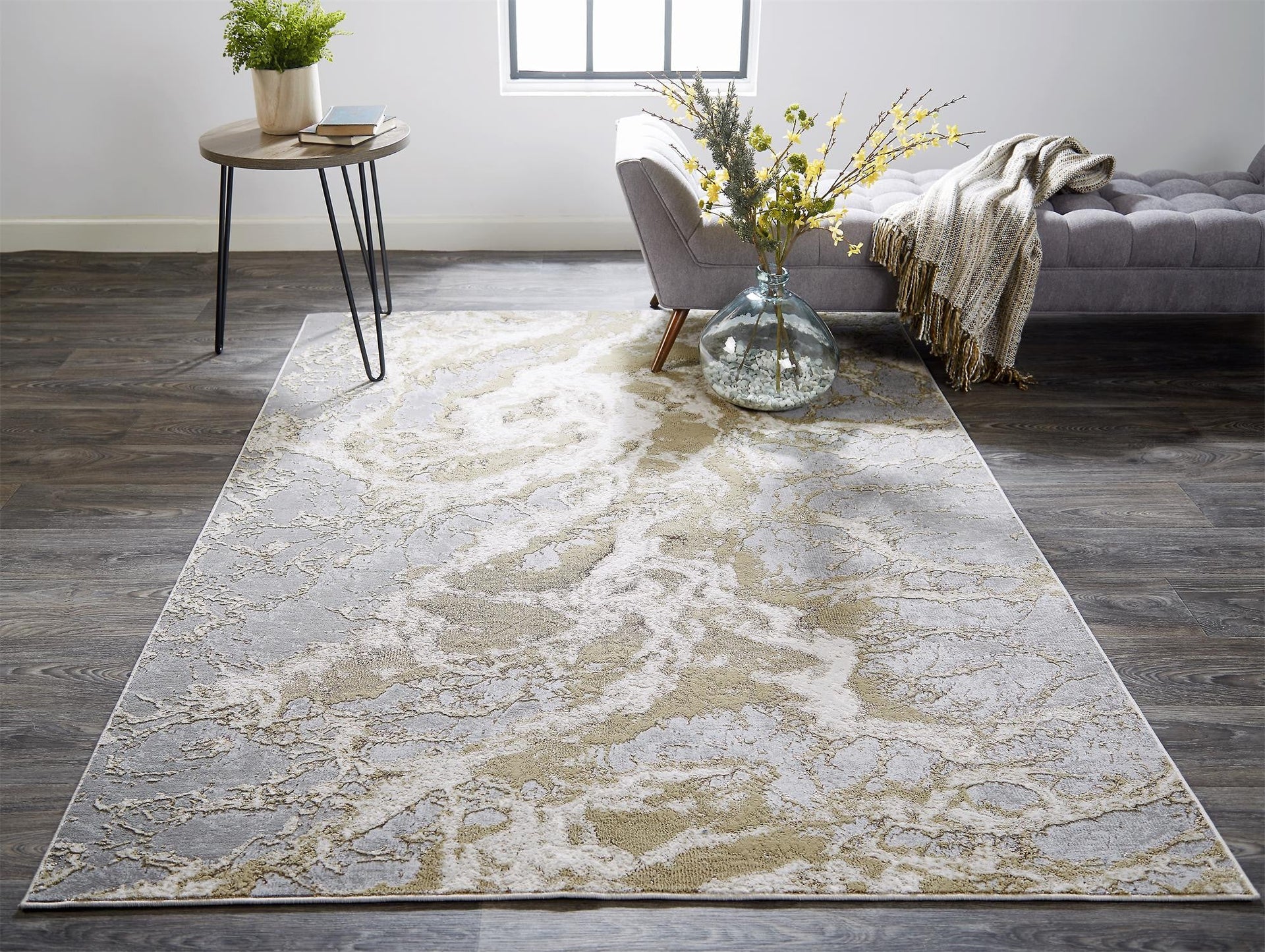 12' X 15' Ivory Silver And Gold Abstract Stain Resistant Area Rug