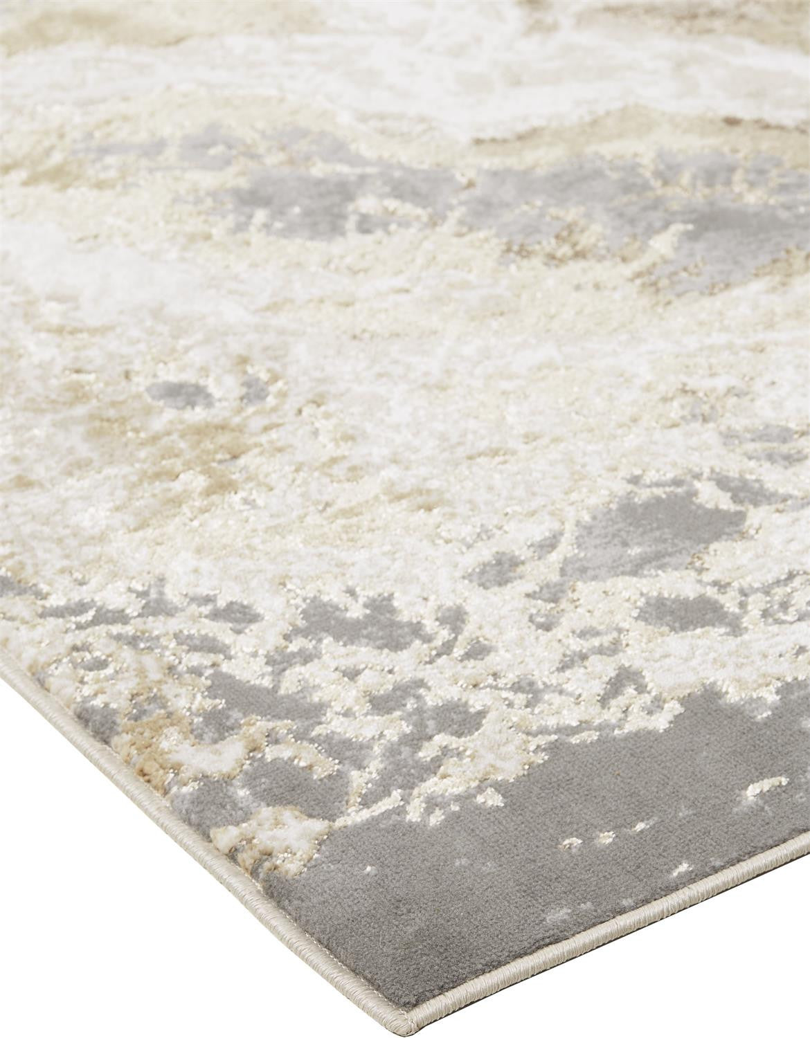 12' X 15' Ivory Silver And Gold Abstract Stain Resistant Area Rug