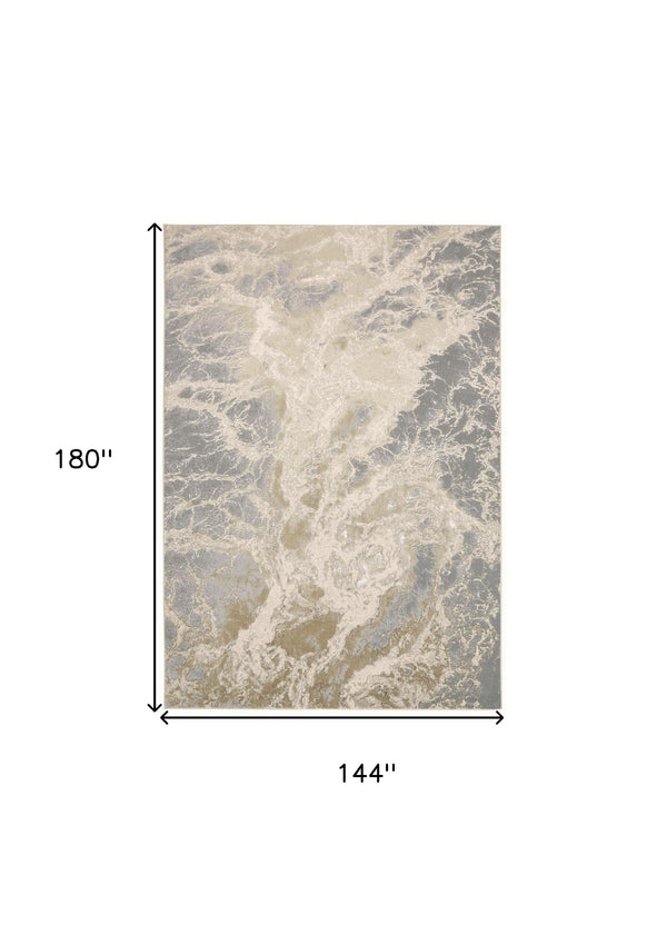 12' X 15' Ivory Silver And Gold Abstract Stain Resistant Area Rug