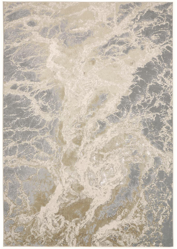 12' X 15' Ivory Silver And Gold Abstract Stain Resistant Area Rug