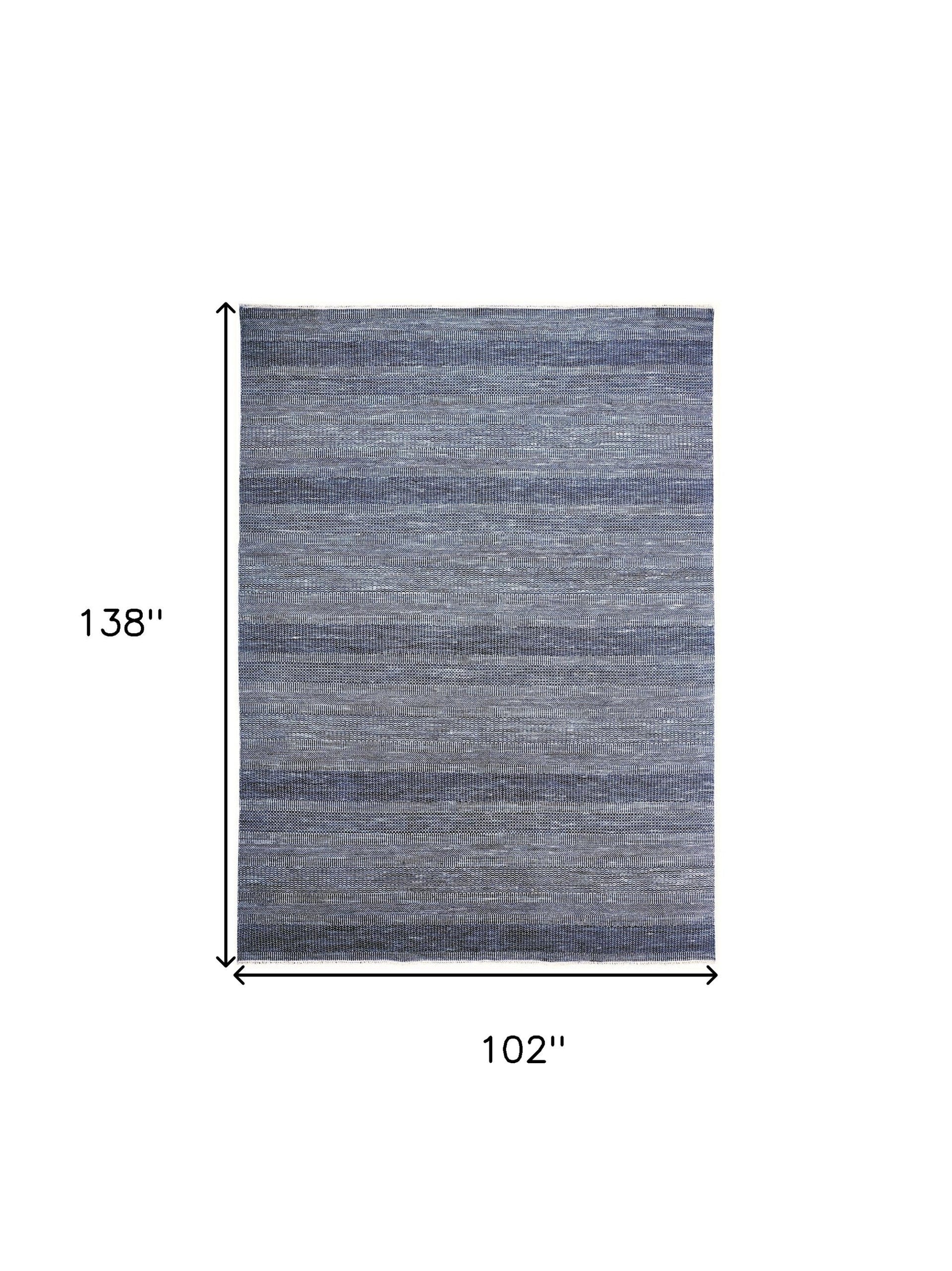 2' X 3' Blue And Gray Wool Striped Hand Knotted Area Rug