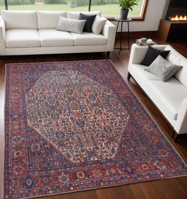 10' X 14' Ivory and Blue Floral Power Loom Area Rug