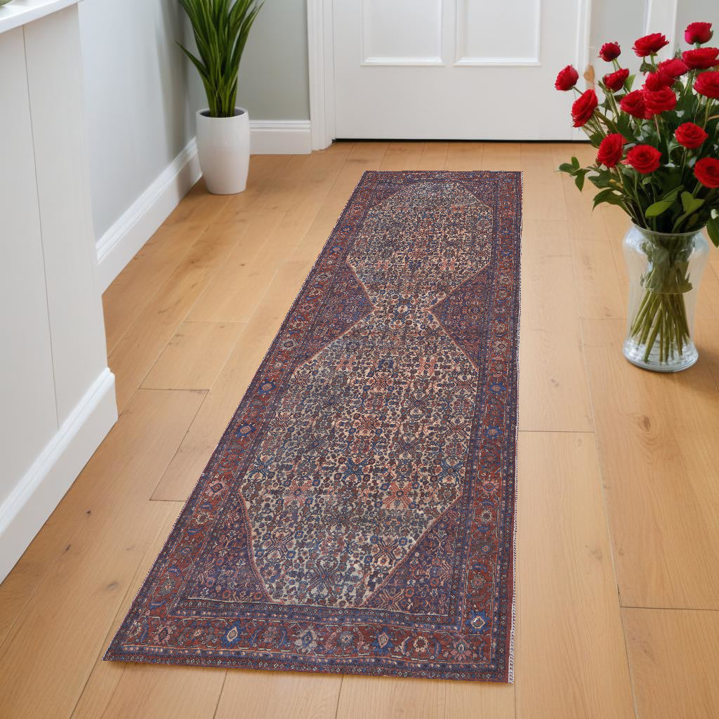 10' X 14' Ivory and Blue Floral Power Loom Area Rug