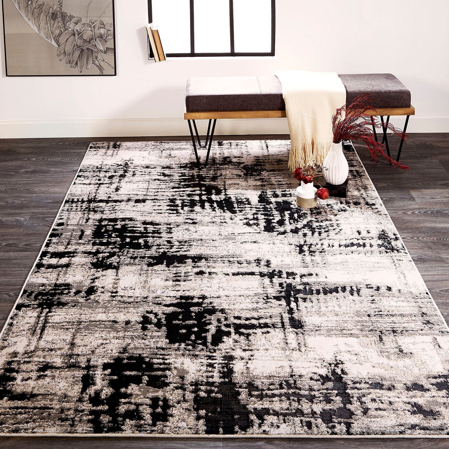 2' X 3' Black White And Gray Stain Resistant Area Rug