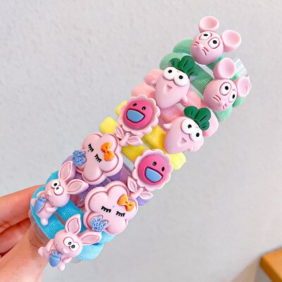 10PCS/Set Rainbow Cartoon Character Fruits Flower Nylon Elastic Hair Bands Women Girl Sweet Rubber Hair Tie Scrunchie Headwear