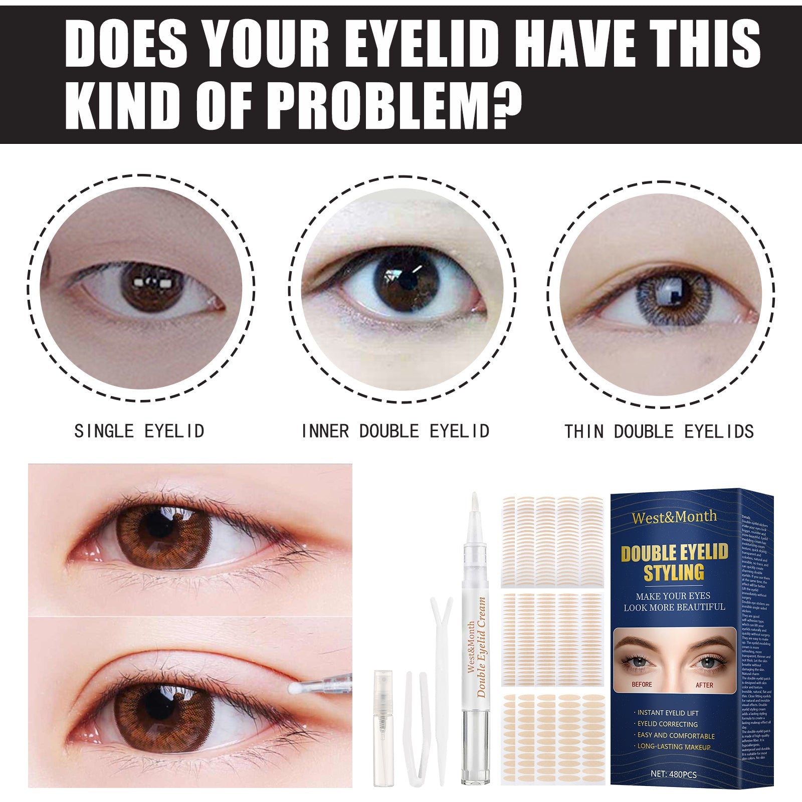 Double Eyelid Styling, Invisible Glue-free Natural Mesh Is Sticky When It Meets Water Lace Olive Type