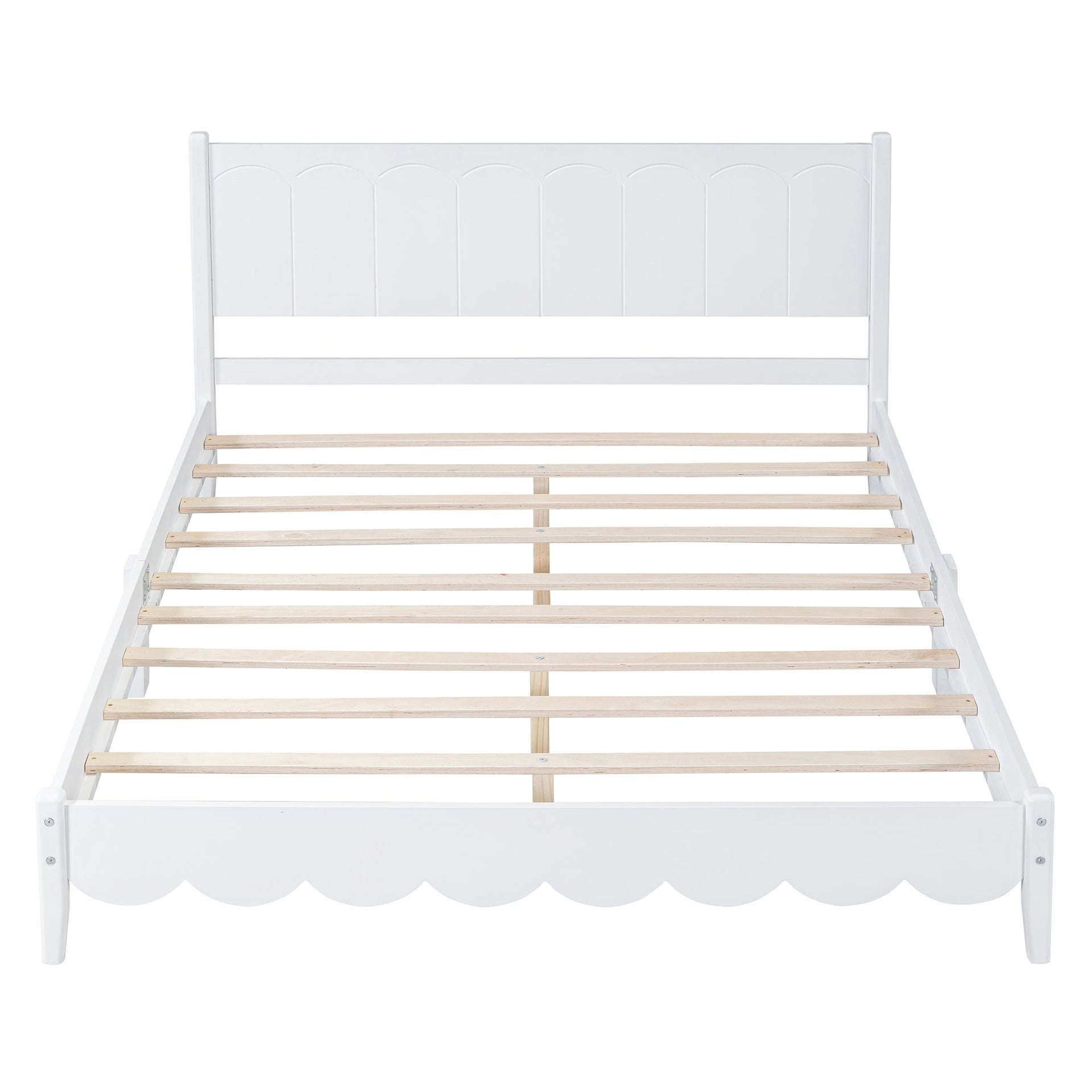 Queen Size Wood Platform Bed Frame, Retro Style Bed with Rectangular Headboard,No Need Box Spring,White